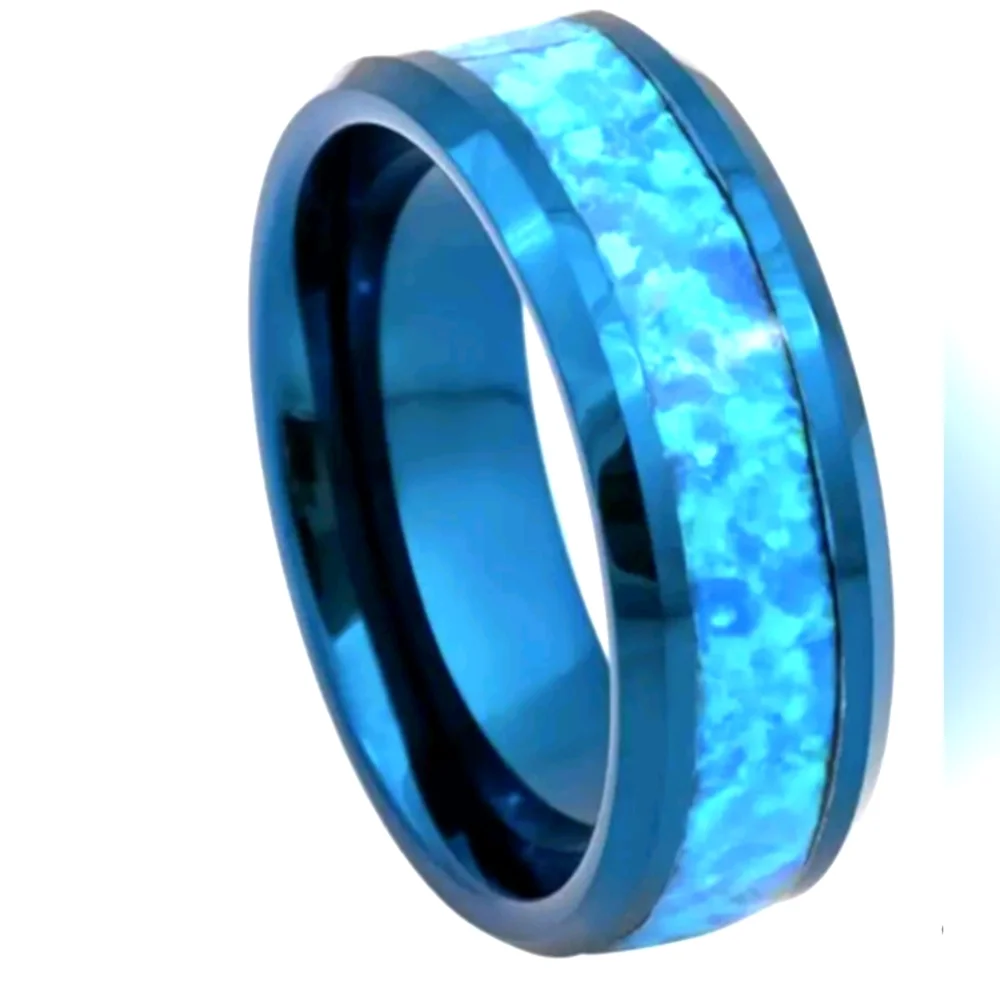 Unisex Men's/Women Synthetic Blue Opal Inlay Blue Tungsten Wedding Band Size 8